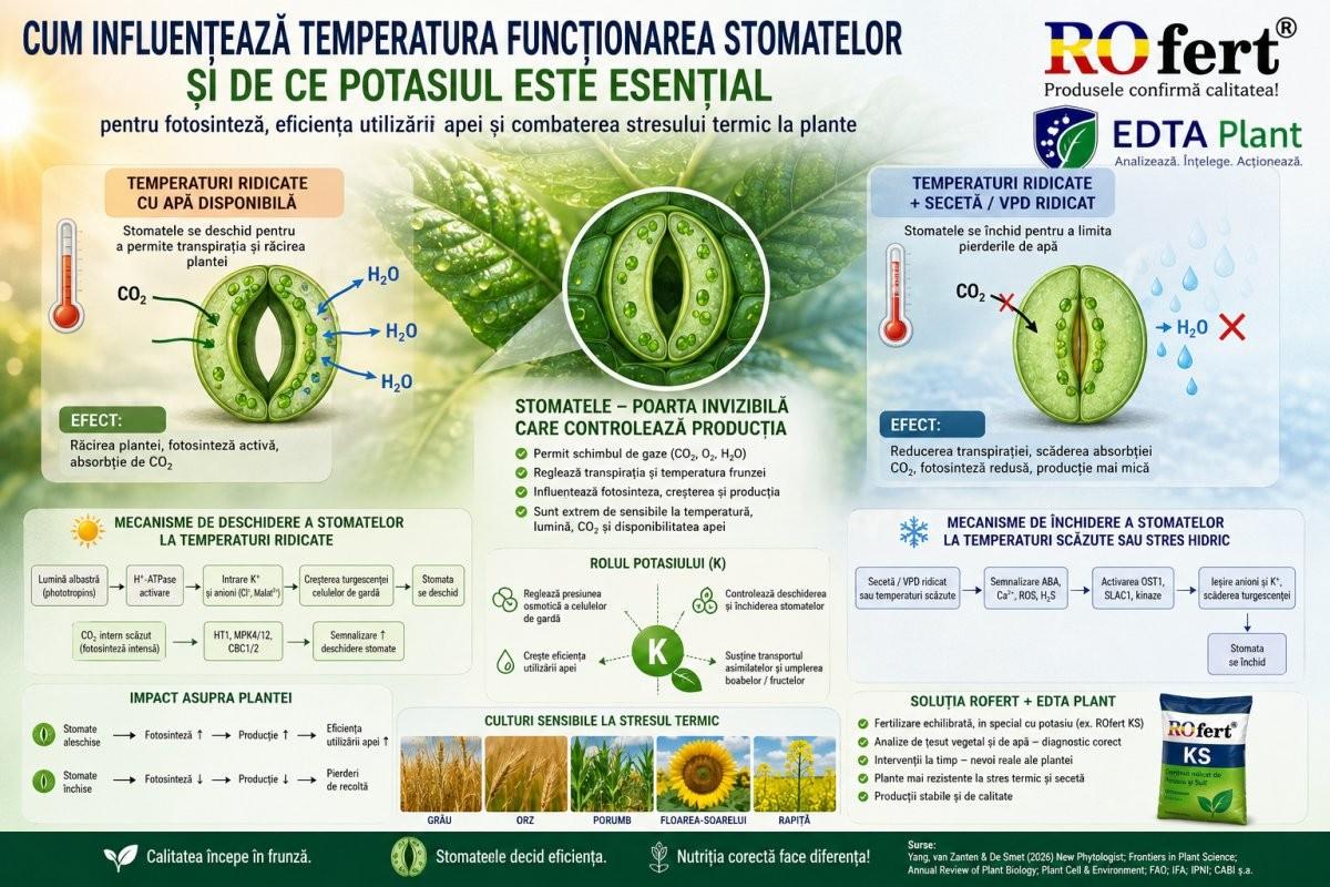 Cum influențează temperatura funcționarea stomatelor și de ce potasiul este esențial pentru fotosinteză, eficiența utilizării apei și combaterea…