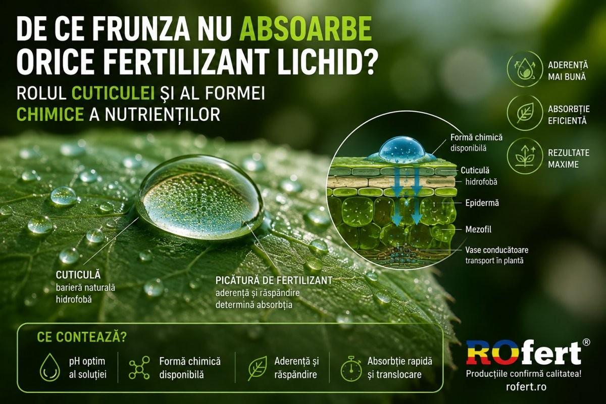 De ce frunza NU absoarbe orice fertilizant lichid? Rolul cuticulei și al formei chimice a nutrienților