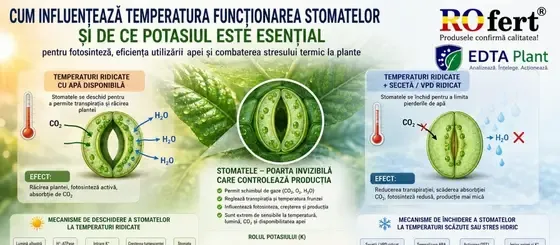 Cum influențează temperatura funcționarea stomatelor și de ce potasiul este esențial pentru fotosinteză, eficiența utilizării apei și combaterea…
