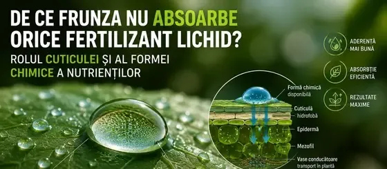 De ce frunza NU absoarbe orice fertilizant lichid? Rolul cuticulei și al formei chimice a nutrienților