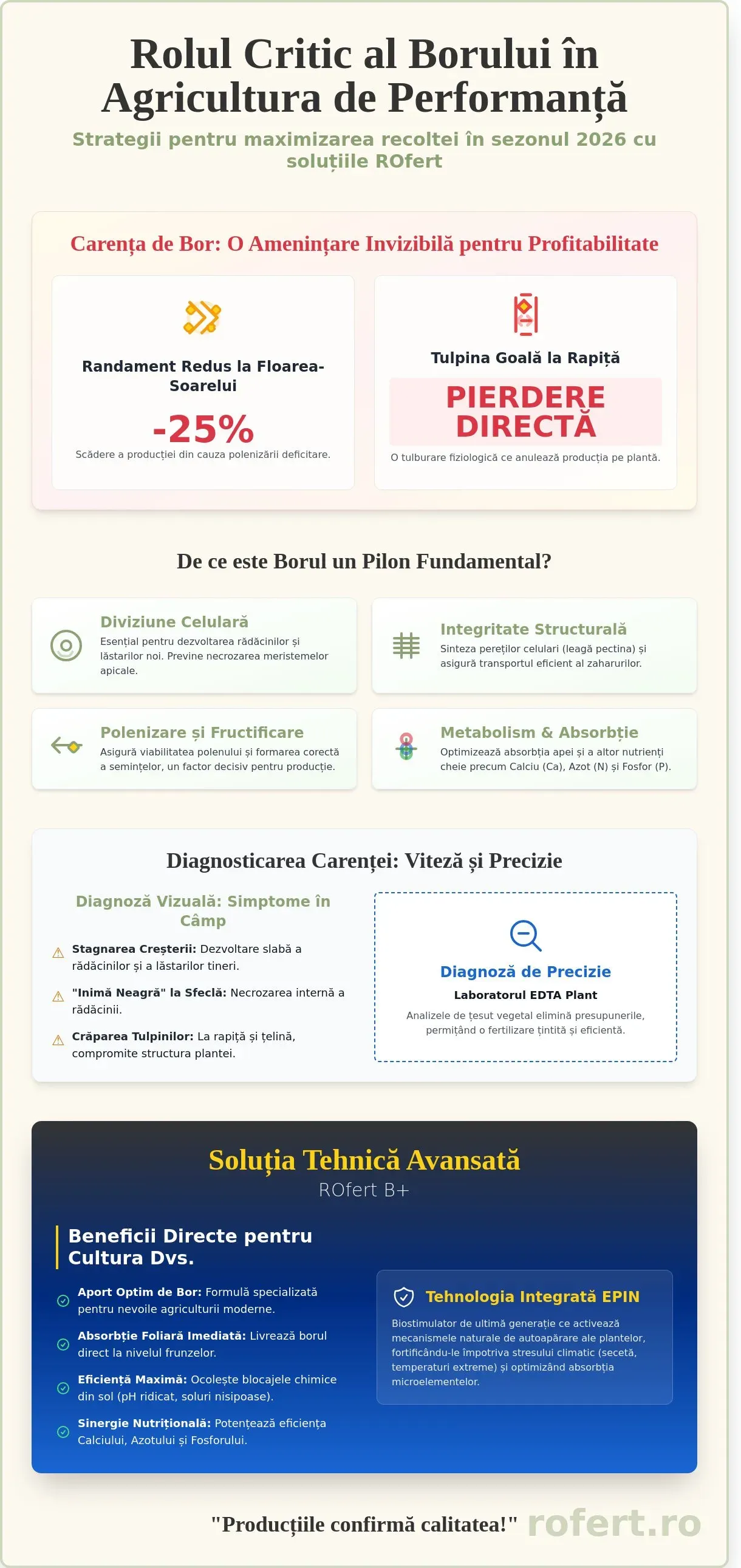Infografic – Borul în Agricultură: Importanța Vitală pentru Culturi și Strategii de Fertilizare în 2026