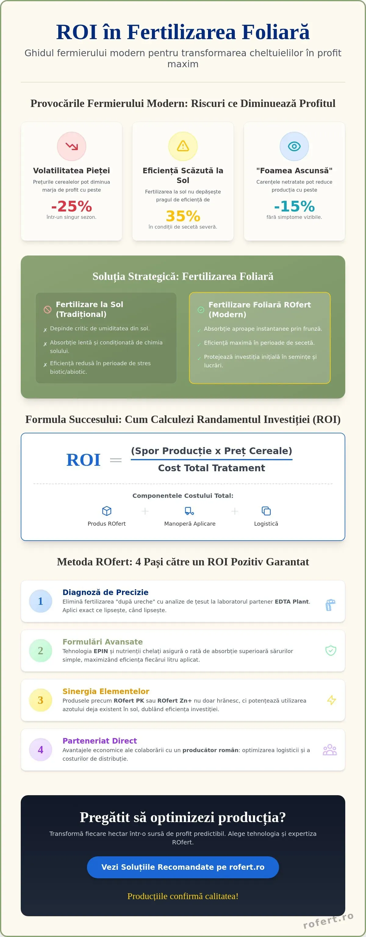 Infografic – Calcul ROI fertilizare foliară în România: Ghid practic pentru maximizarea profitului în fermă (2026)