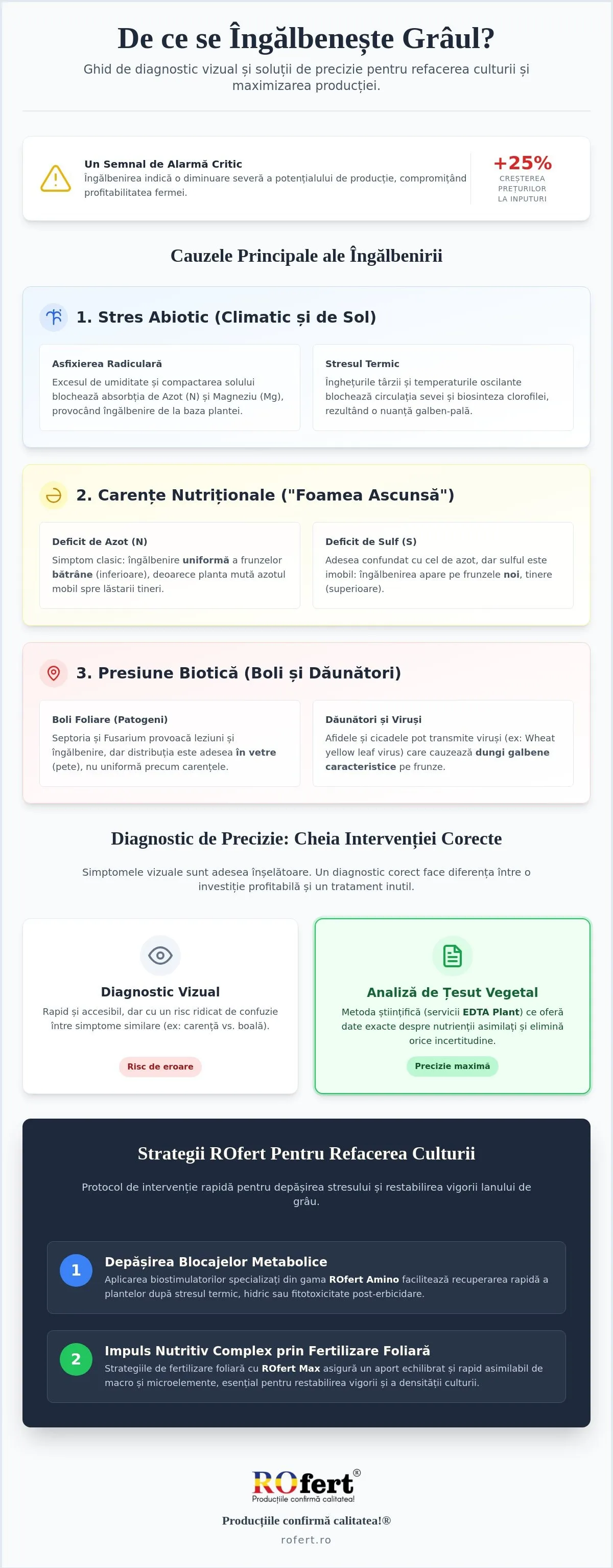 Infografic – De ce se îngălbenește grâul? Cauze și soluții eficiente