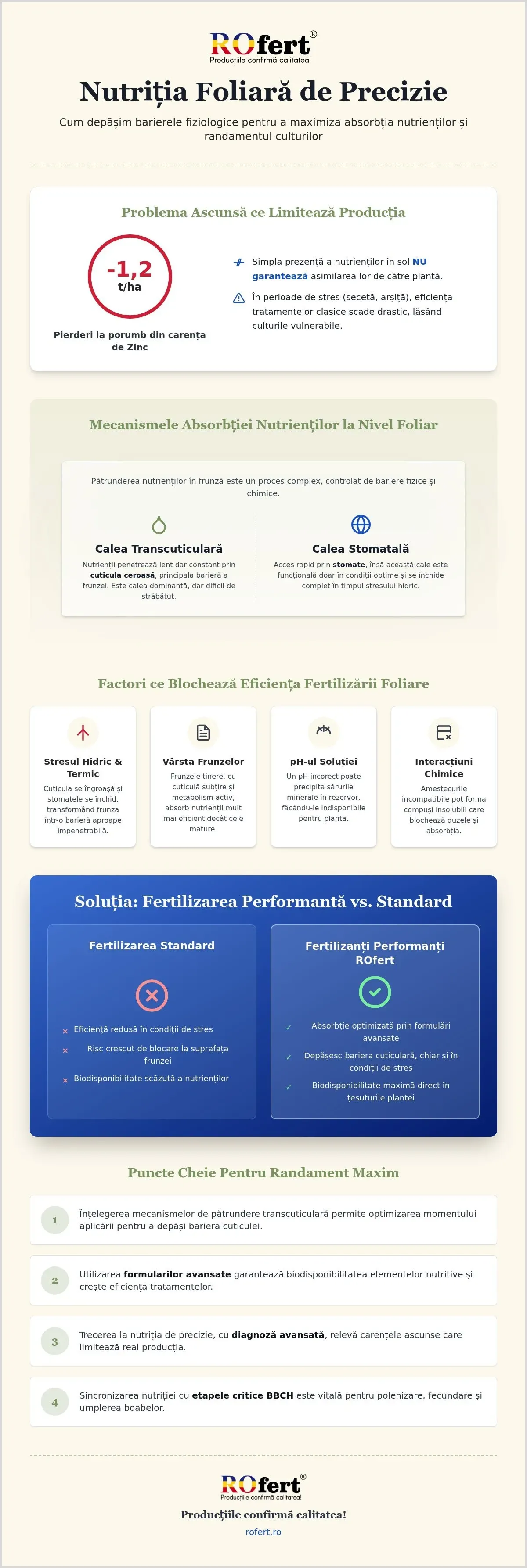 Infografic – De la laborator la frunză: traseul unui fertilizant foliar performant și de ce doar o parte din nutrienți ajung cu adevărat în plantă