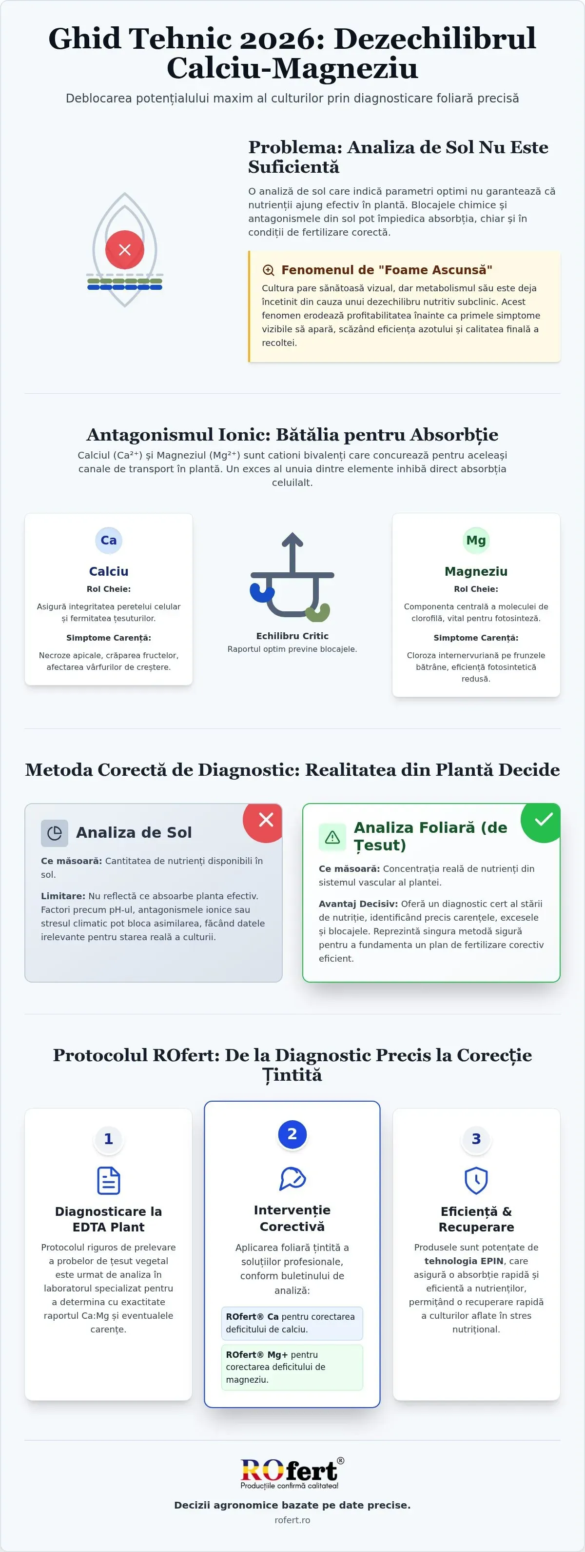 Infografic – Diagnosticarea dezechilibrului calciu-magneziu prin analiza foliară: Ghid tehnic 2026