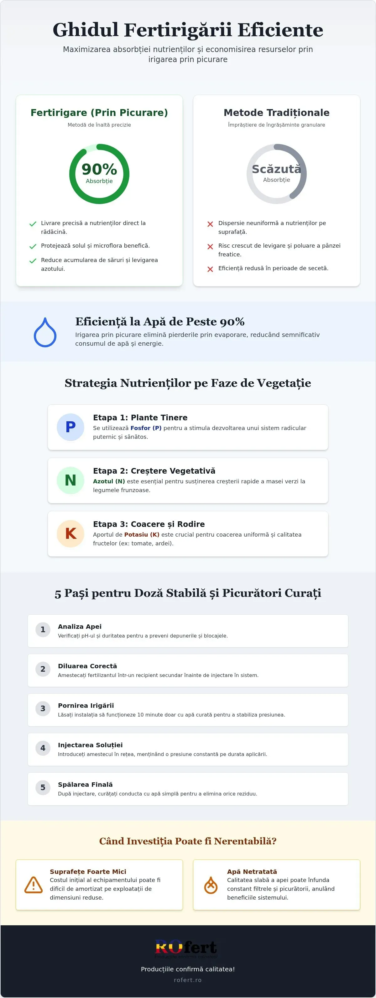 Infografic – Eficiența fertilizanților lichizi în irigarea prin picurare: Maximizarea ROI
