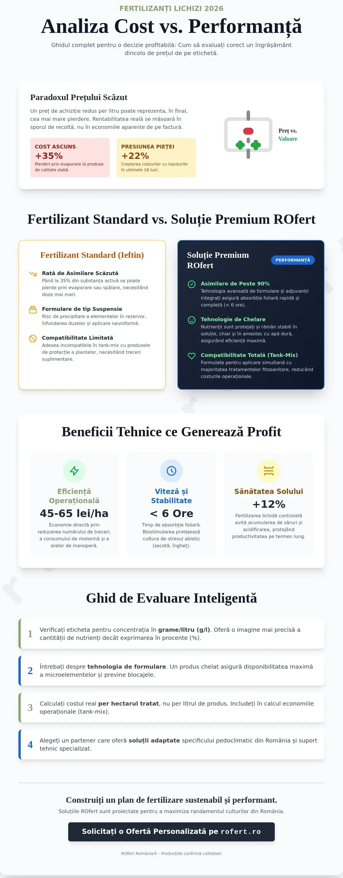 Infografic – Fertilizanți lichizi preț 2026: Ghid de achiziție și calculul rentabilității la hectar
