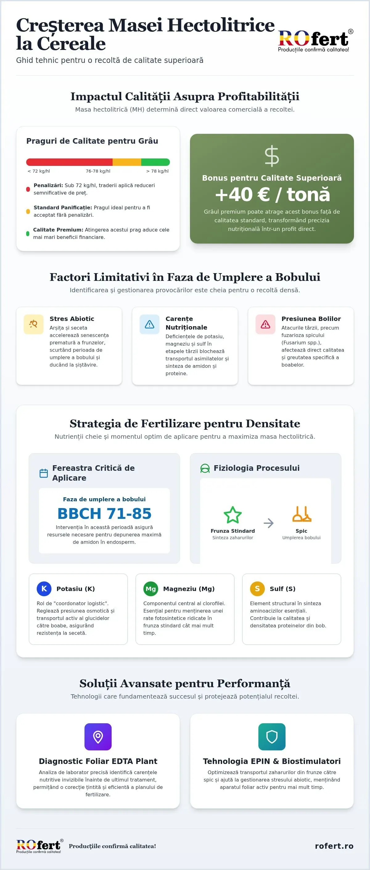Infografic – Fertilizare pentru a crește masa hectolitrică la cereale: Ghid Tehnic 2026