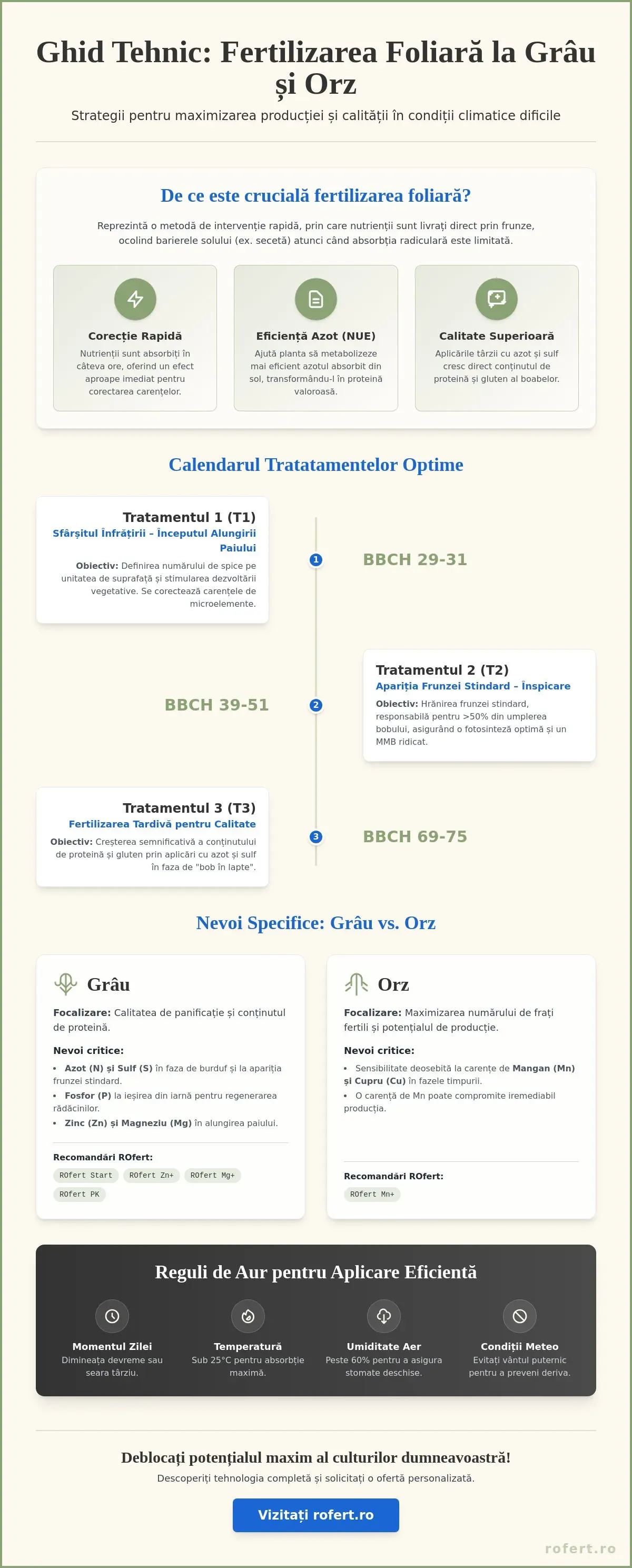Infografic – Fertilizarea foliară grâu și orz în 2026: Ghid tehnic pentru producții record