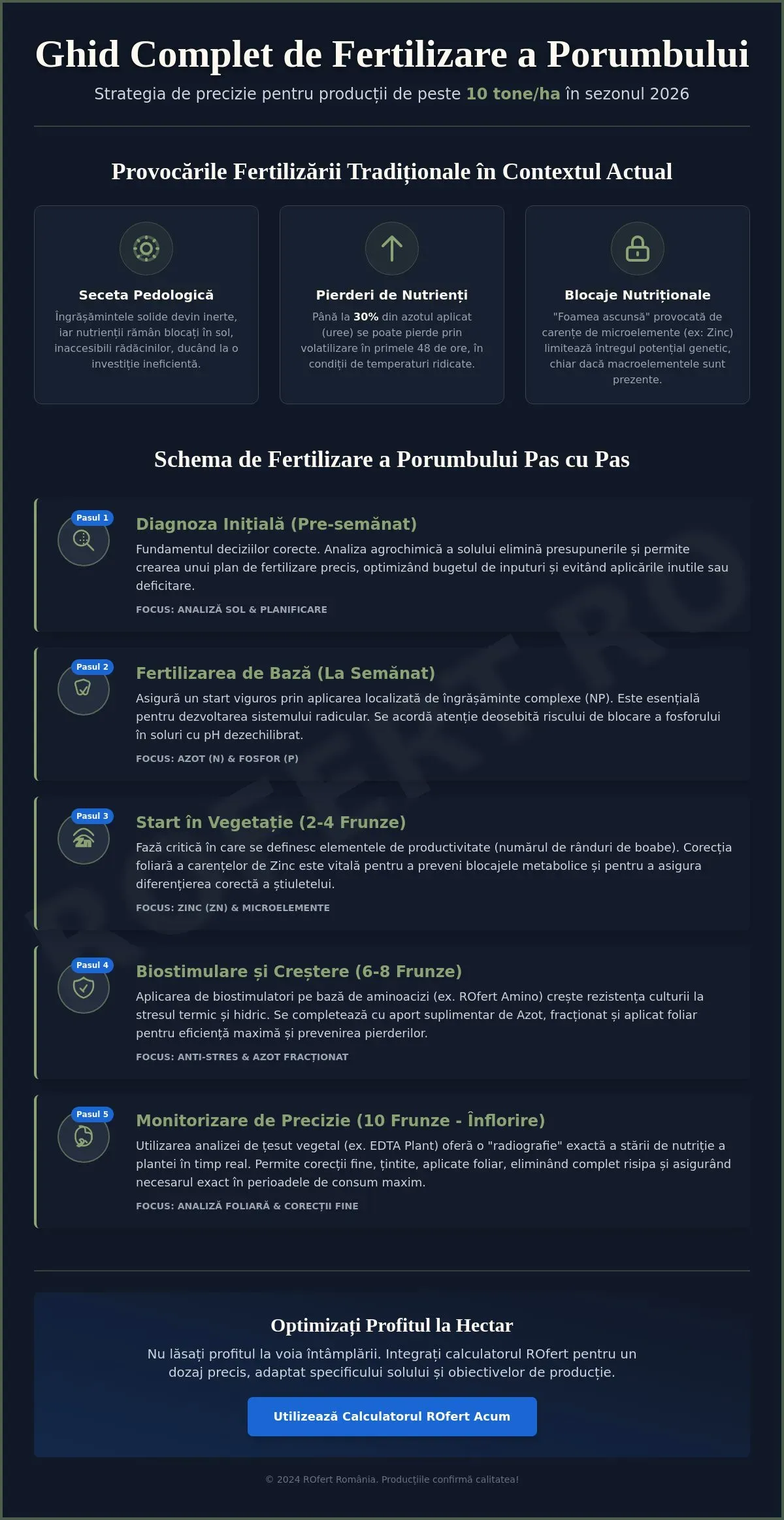 Infografic – Fertilizarea porumbului în 2026: Schemă completă pentru randament maxim
