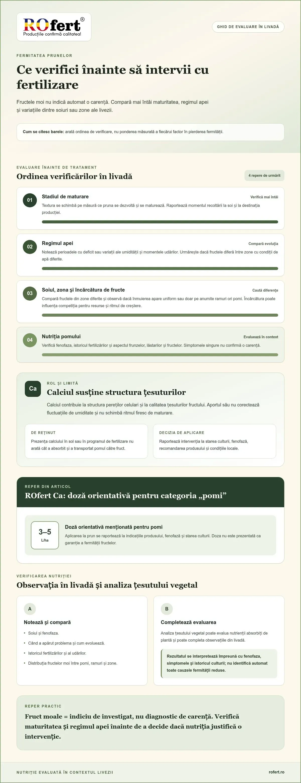 Infografic – Fertilizarea prunului pentru fructe mai ferme: criterii și pași practici