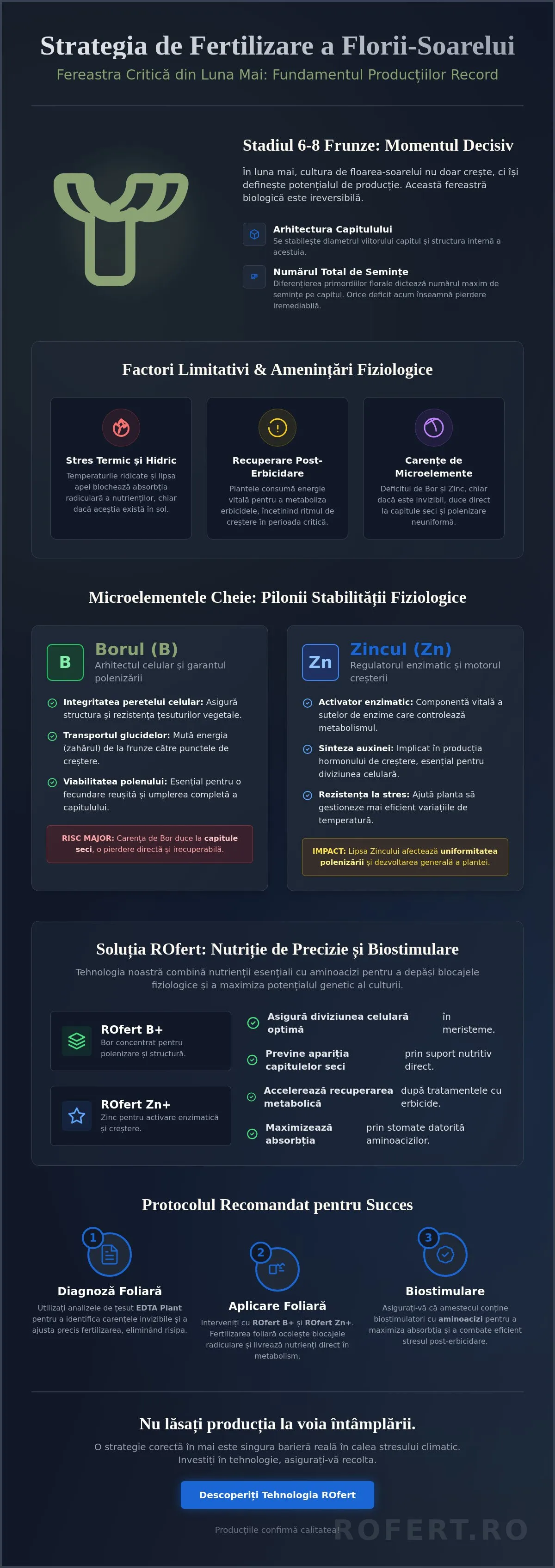Infografic – Floarea-soarelui 2026: nutriție, diagnoză și strategii pentru producții performante în condiții de stres climatic