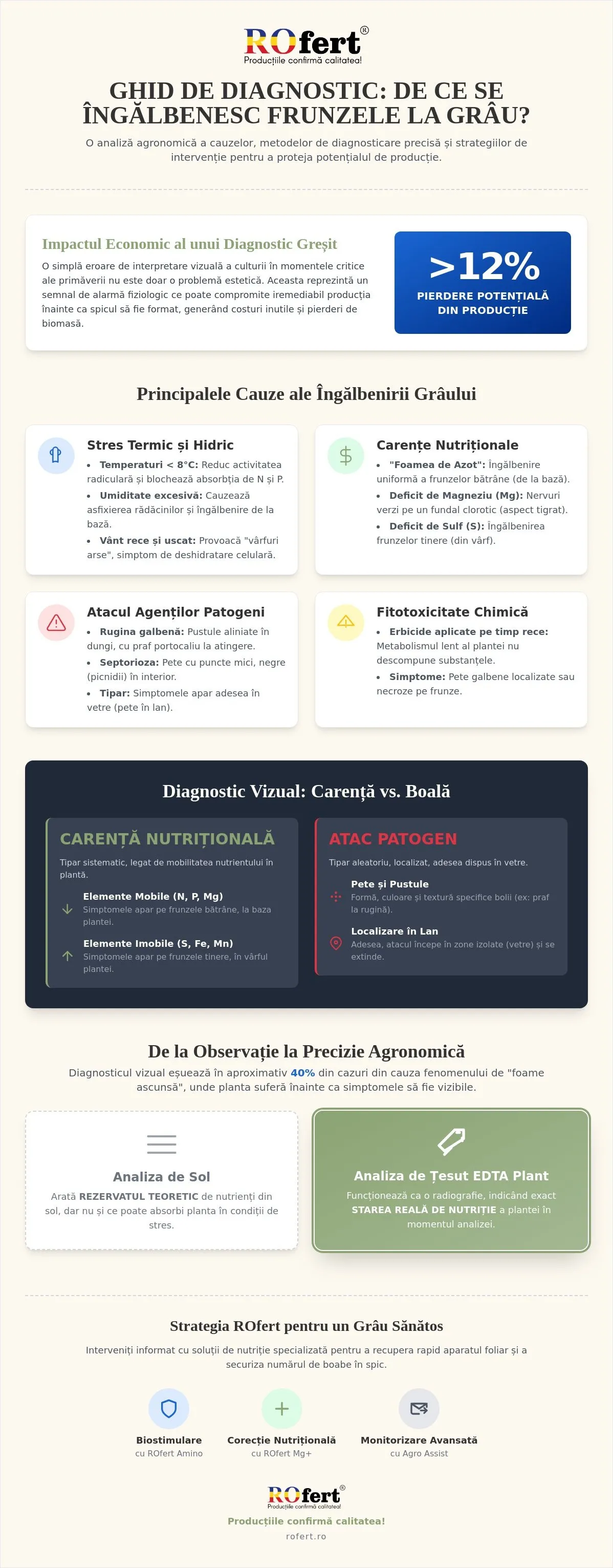 Infografic – Frunze galbene la grâu: Cauze, diagnostic și soluții