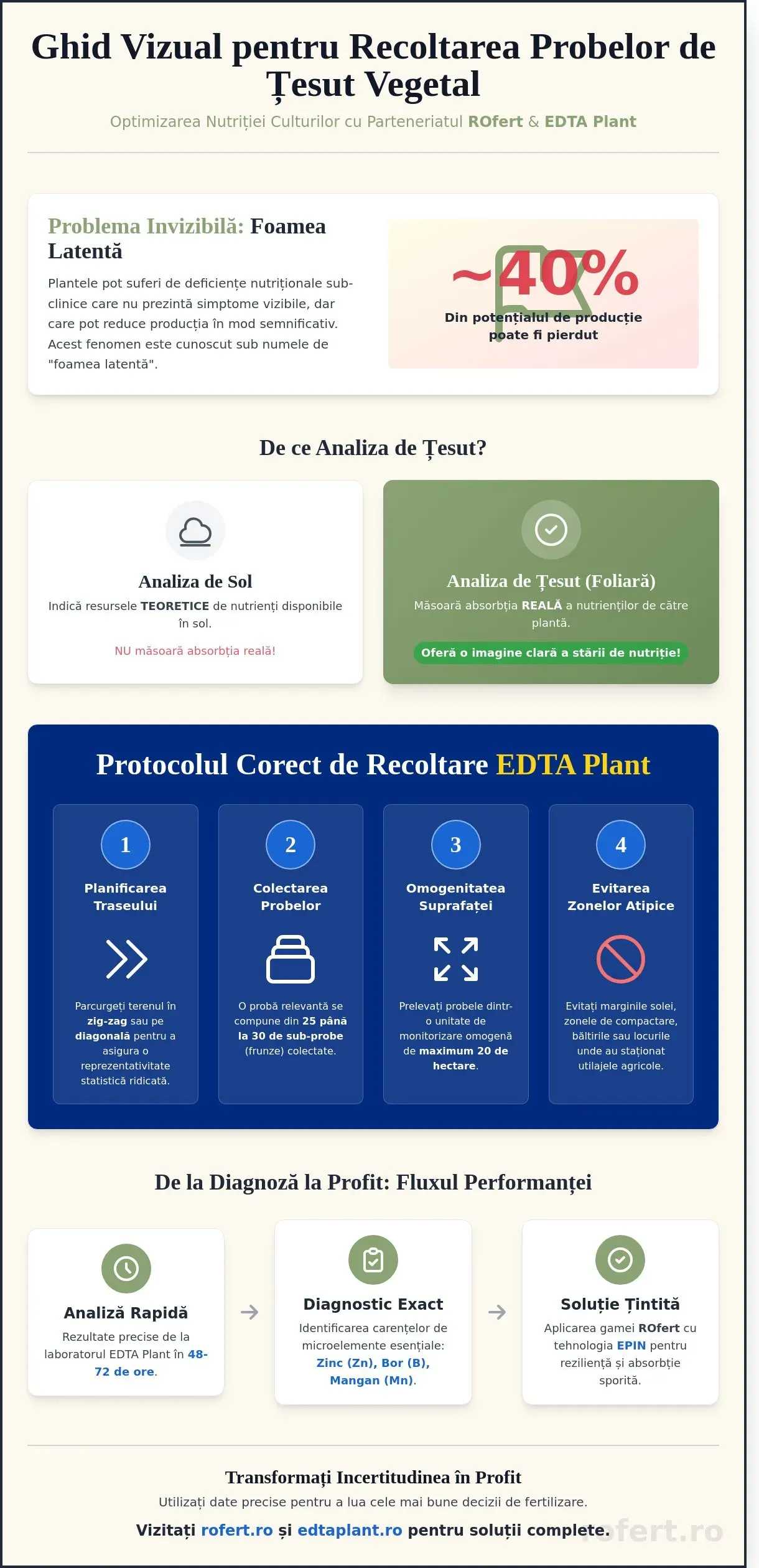 Infografic – Ghid de recoltare probe țesut pentru analiza EDTA Plant: Protocolul pentru recolte record în 2026