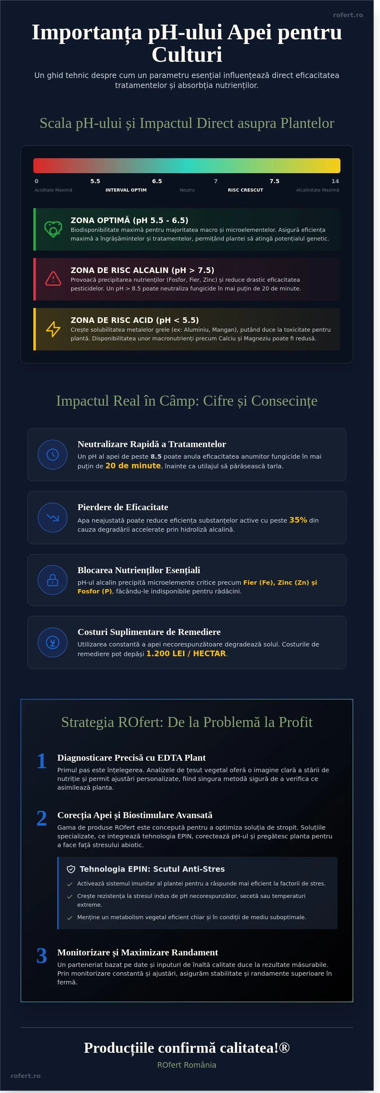 Infografic – Importanța pH-ului apei pentru culturi: Ghid tehnic pentru performanță în 2026