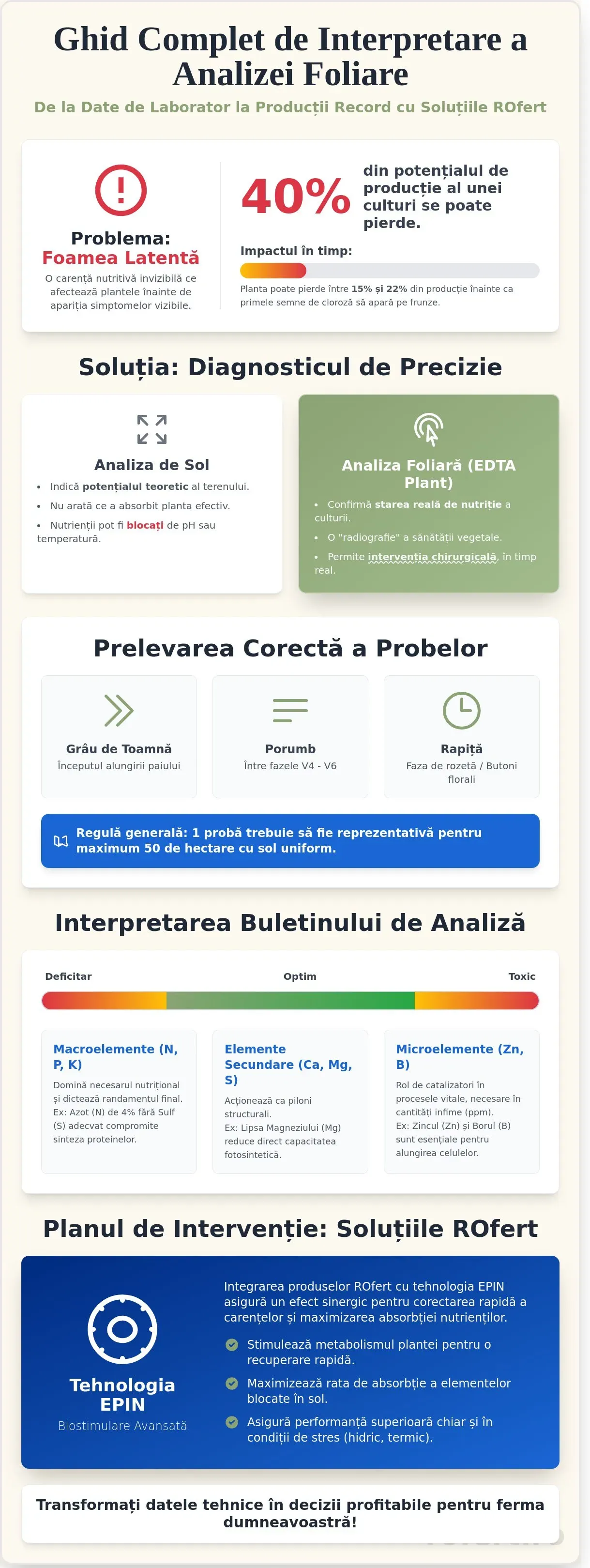Infografic – Interpretare analiză foliară: Ghid tehnic pentru optimizarea nutriției plantelor