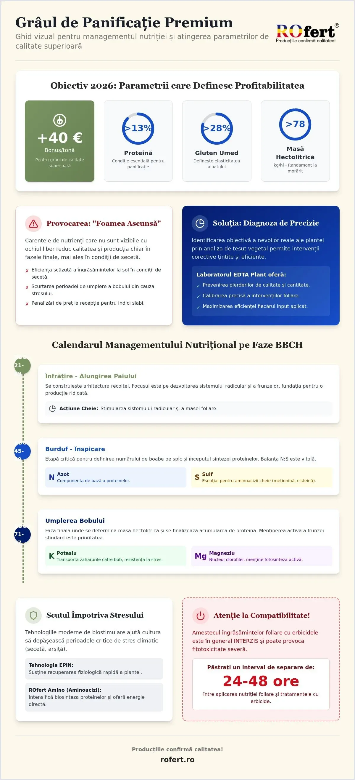 Infografic – Managementul Nutriției pentru Grâu de Panificație: Ghid pentru Calitate Superioară (2026)