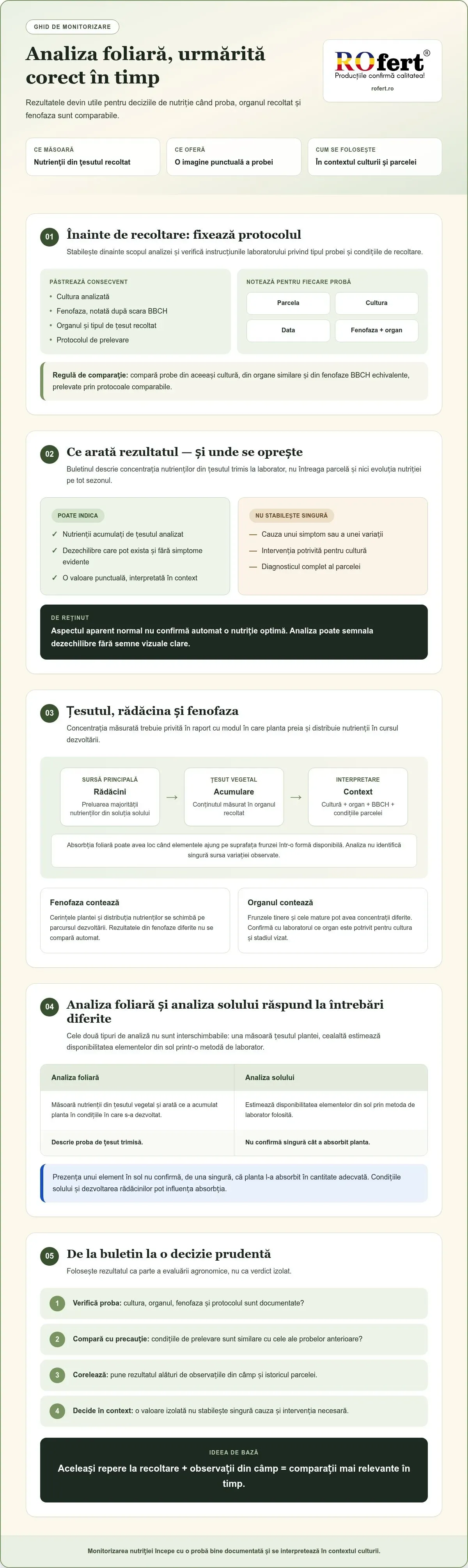 Infografic – Monitorizarea nutriției plantelor prin analiză foliară: ghid practic