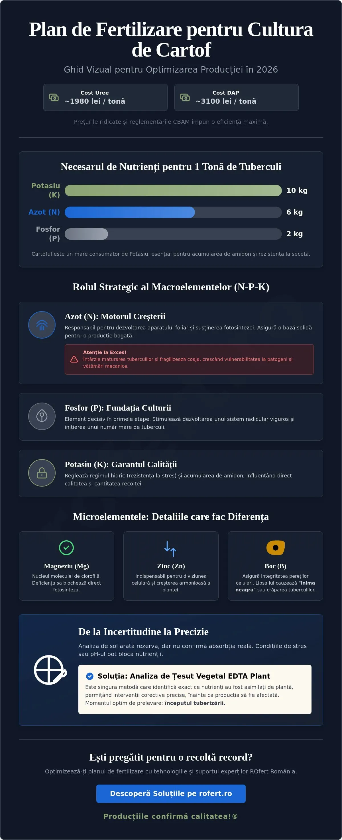 Infografic – Plan de fertilizare pentru cultura de cartof: Ghid practic pentru producții record în 2026
