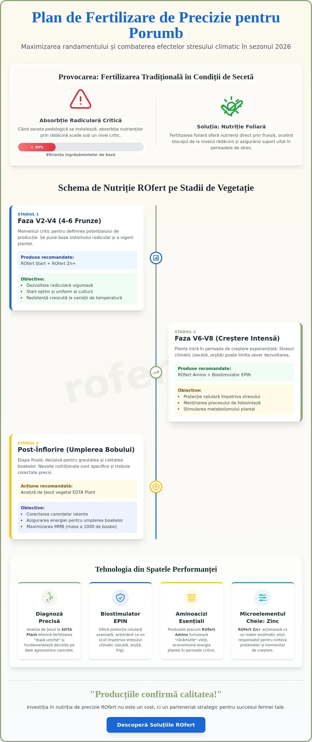 Infografic – Plan de fertilizare porumb 2026: Ghid tehnic pentru producții record