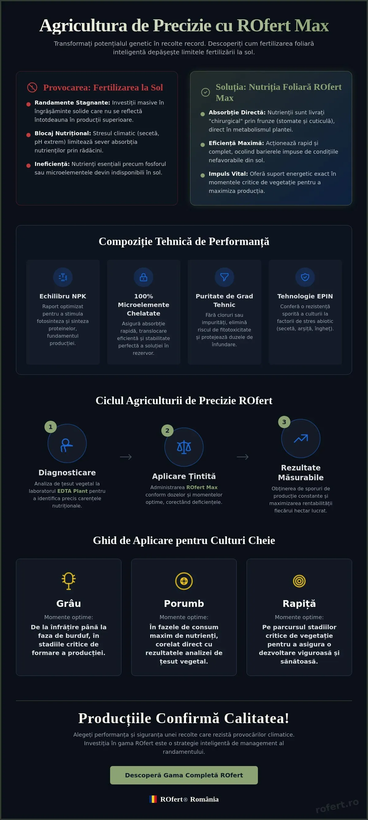 Infografic – ROfert Max: Fertilizant Foliar Complex pentru Nutriție Vegetală Avansată și Producții Maxime