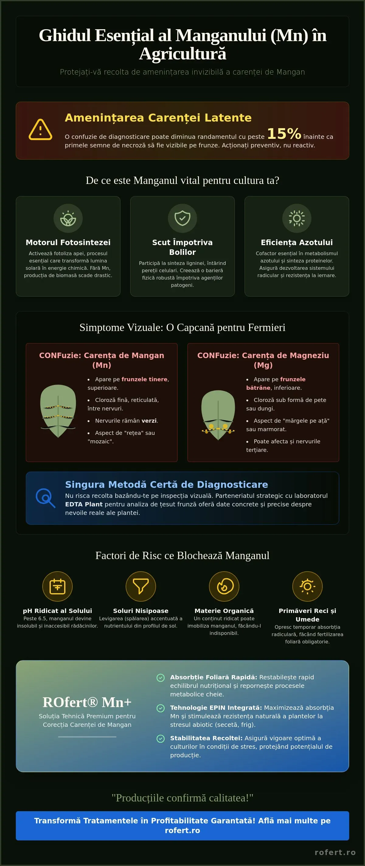 Infografic – ROfert Mn+: Ghid complet pentru corecția carenței de mangan în agricultură