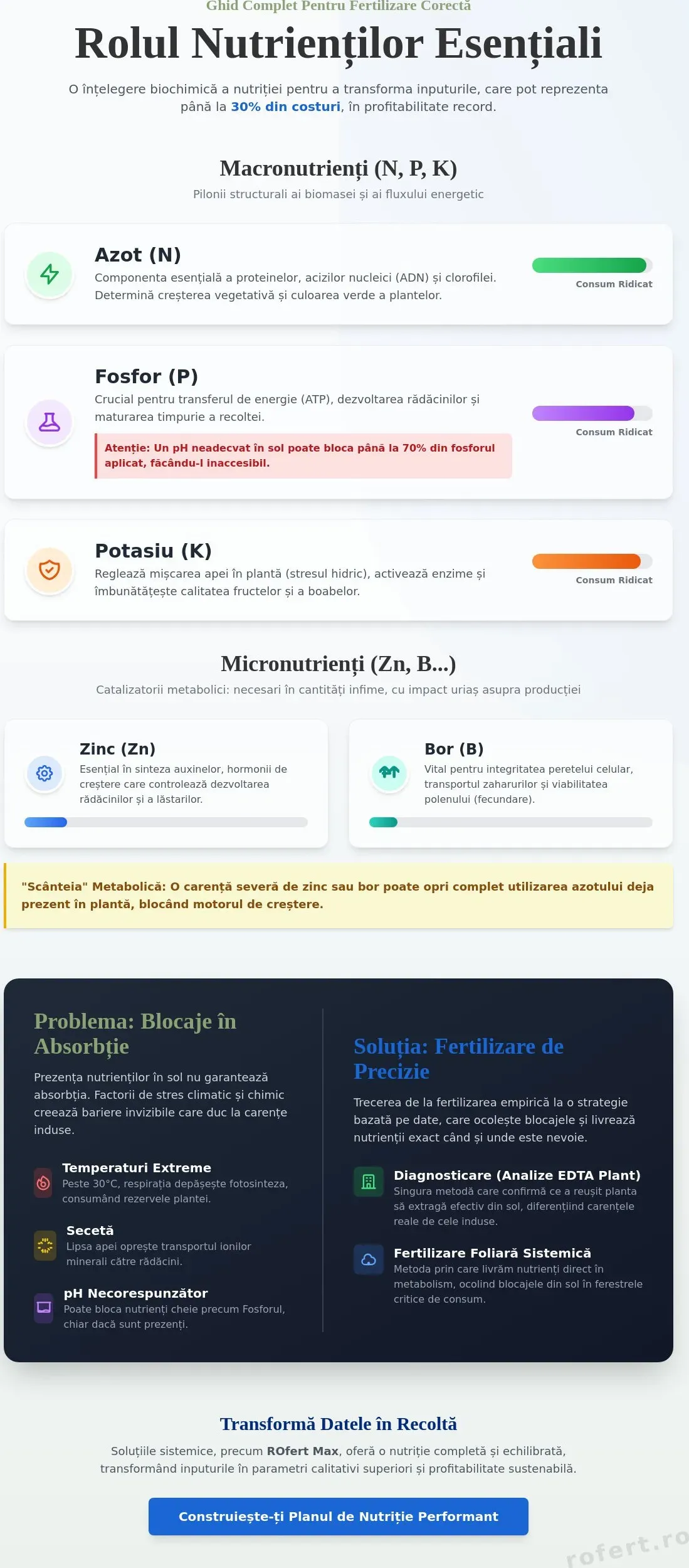 Infografic – Rolul elementelor chimice în nutriția plantelor: Ghid complet pentru fertilizare corectă în 2026