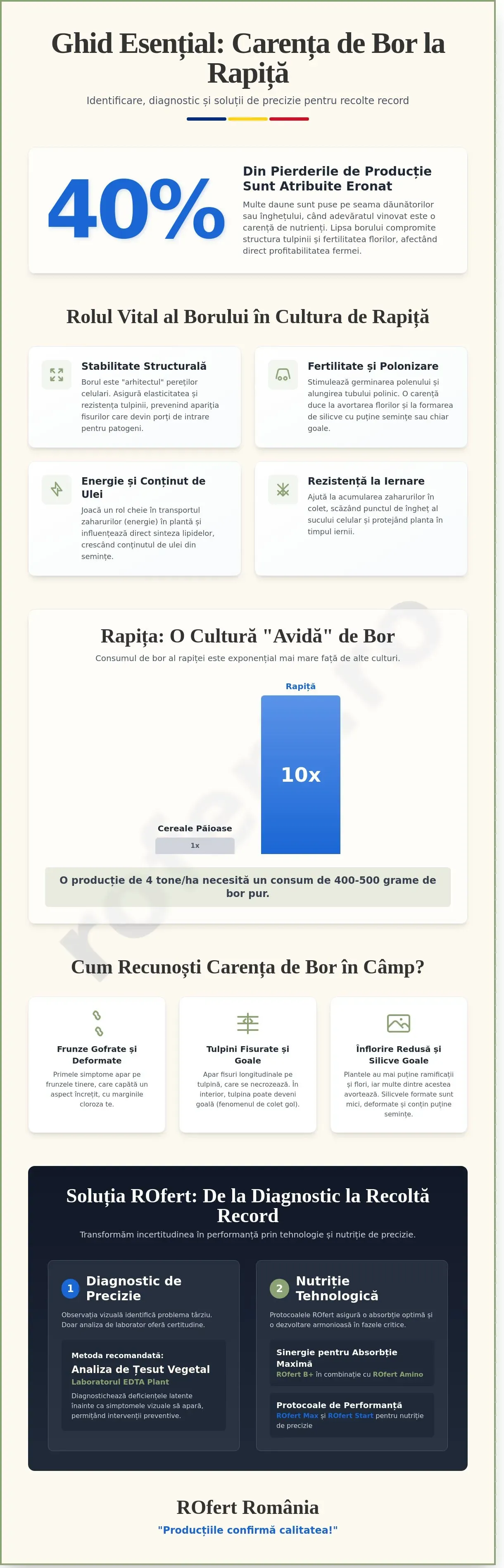 Infografic – Simptome carență de bor la rapiță: Ghid complet pentru diagnosticare și tratament în 2026