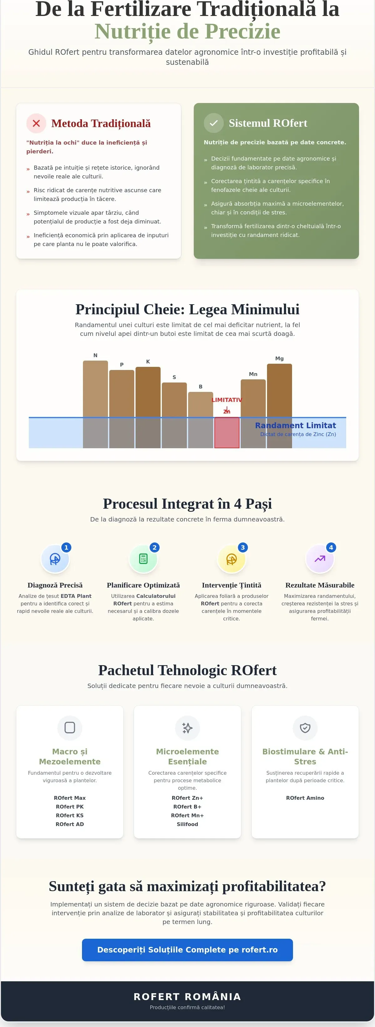 Infografic – Sistemul Integrat ROfert: Nutriție de Precizie și Diagnoză EDTA Plant pentru Performanță în Agricultură