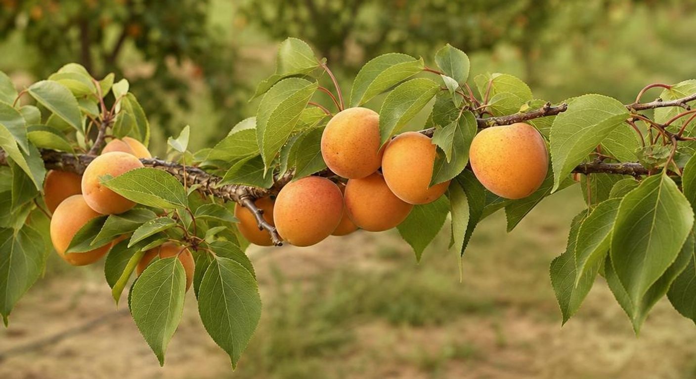 Caise în dezvoltare pe ramură într-o livadă