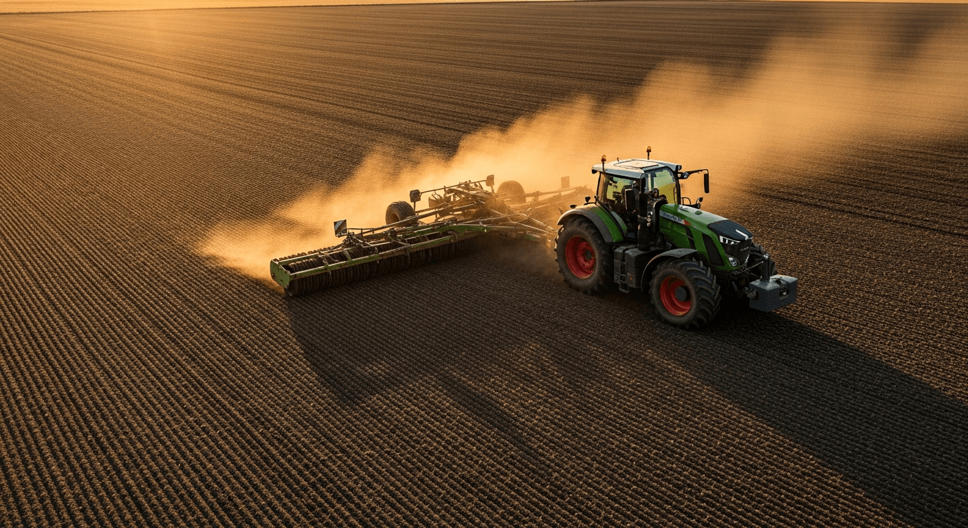Utilaje agricole moderne aplicând tratamente pe un câmp — lucrări mecanice și tehnologie de câmp