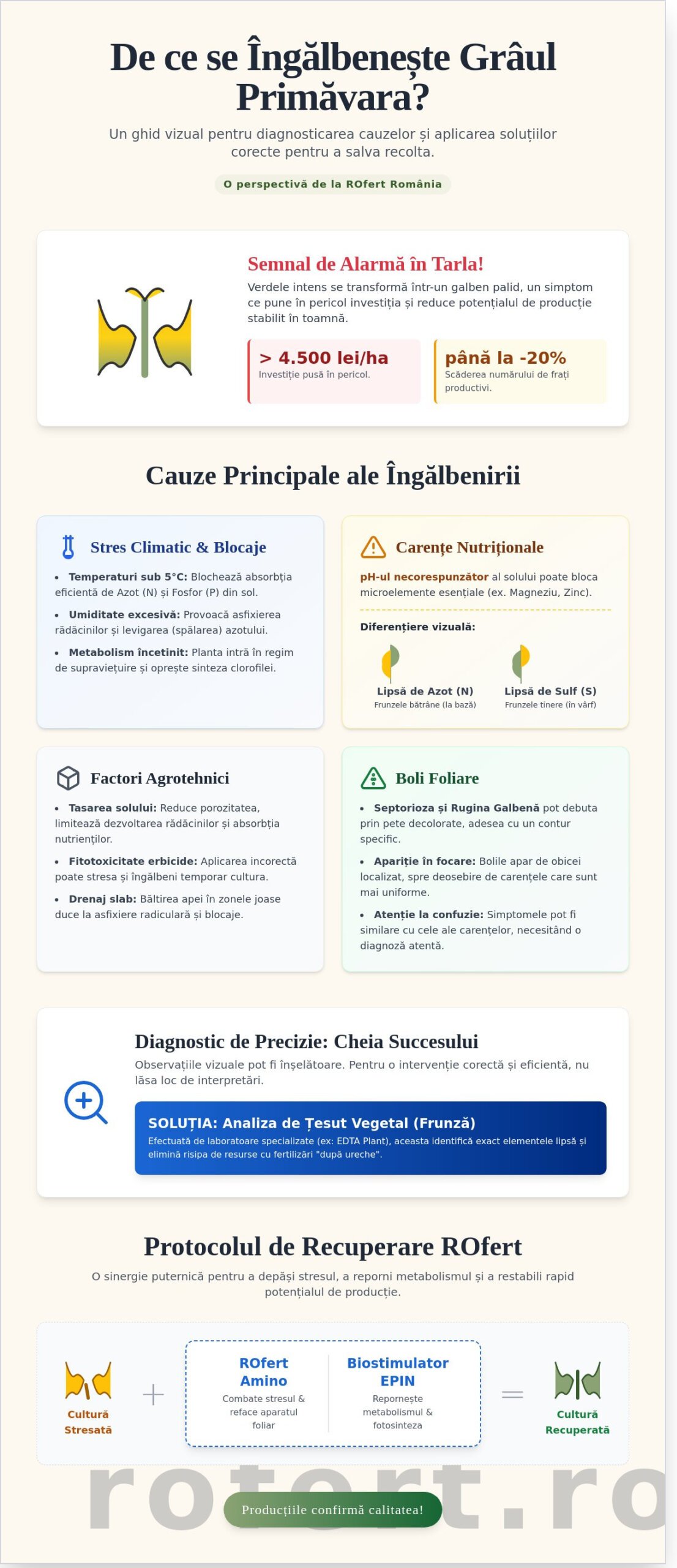 Grâu îngălbenit primăvara: Cauze, diagnostic și soluții de recuperare în 2026